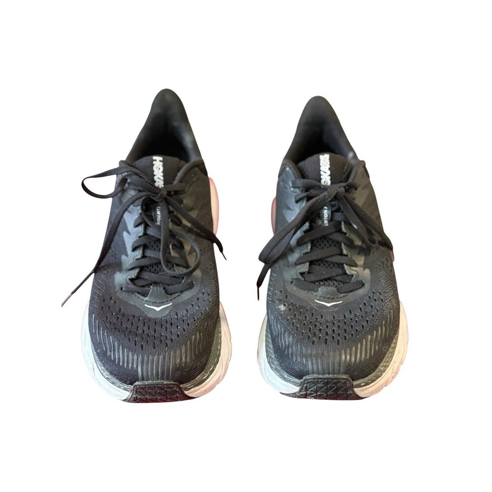 HOKA One One Clifton 7 Wide Running Shoes Black White Women’s Size 9D BWHT